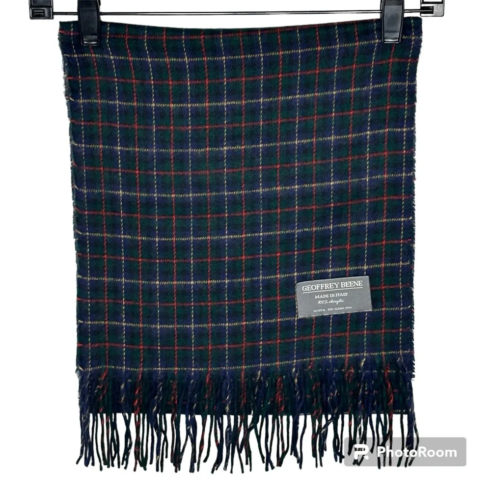 Geoffrey Beene Scarf Men’s Multi-Color Plaid Fringed